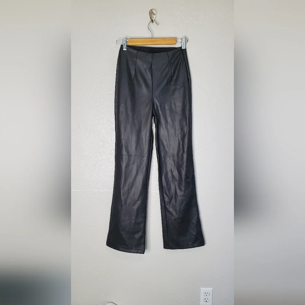 Asos Design Black Faux Leather High-Waisted Stretch Flared Pants Size 2 - Picture 2 of 8